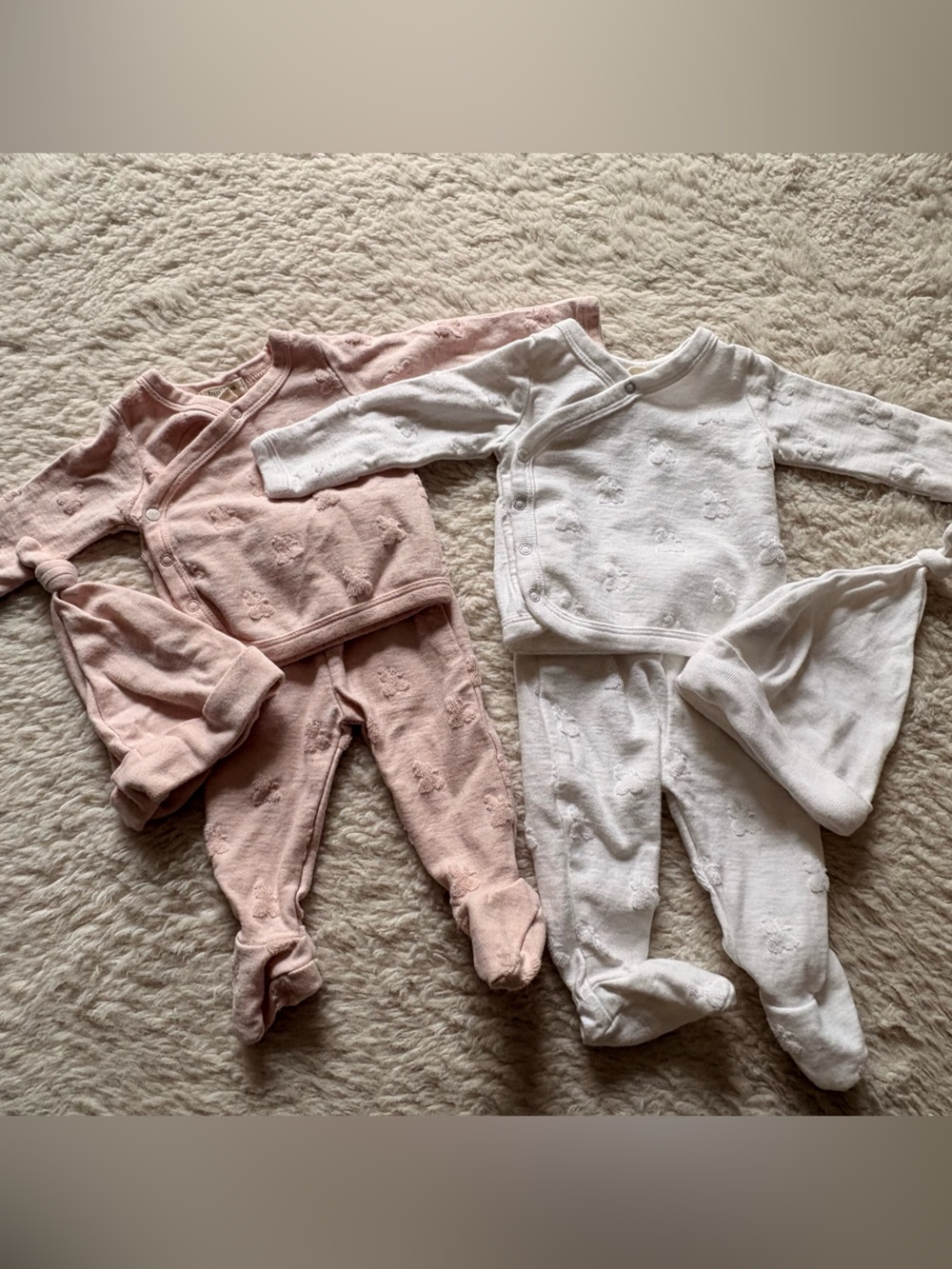 *TWINS* Burt's Bees Pink and White Knit Footed Romper Set